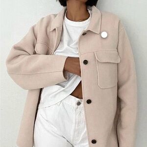 THAKOON Gorgeous, Heavyweight Wool Blend Shirt Jacket -Light Beige S, M